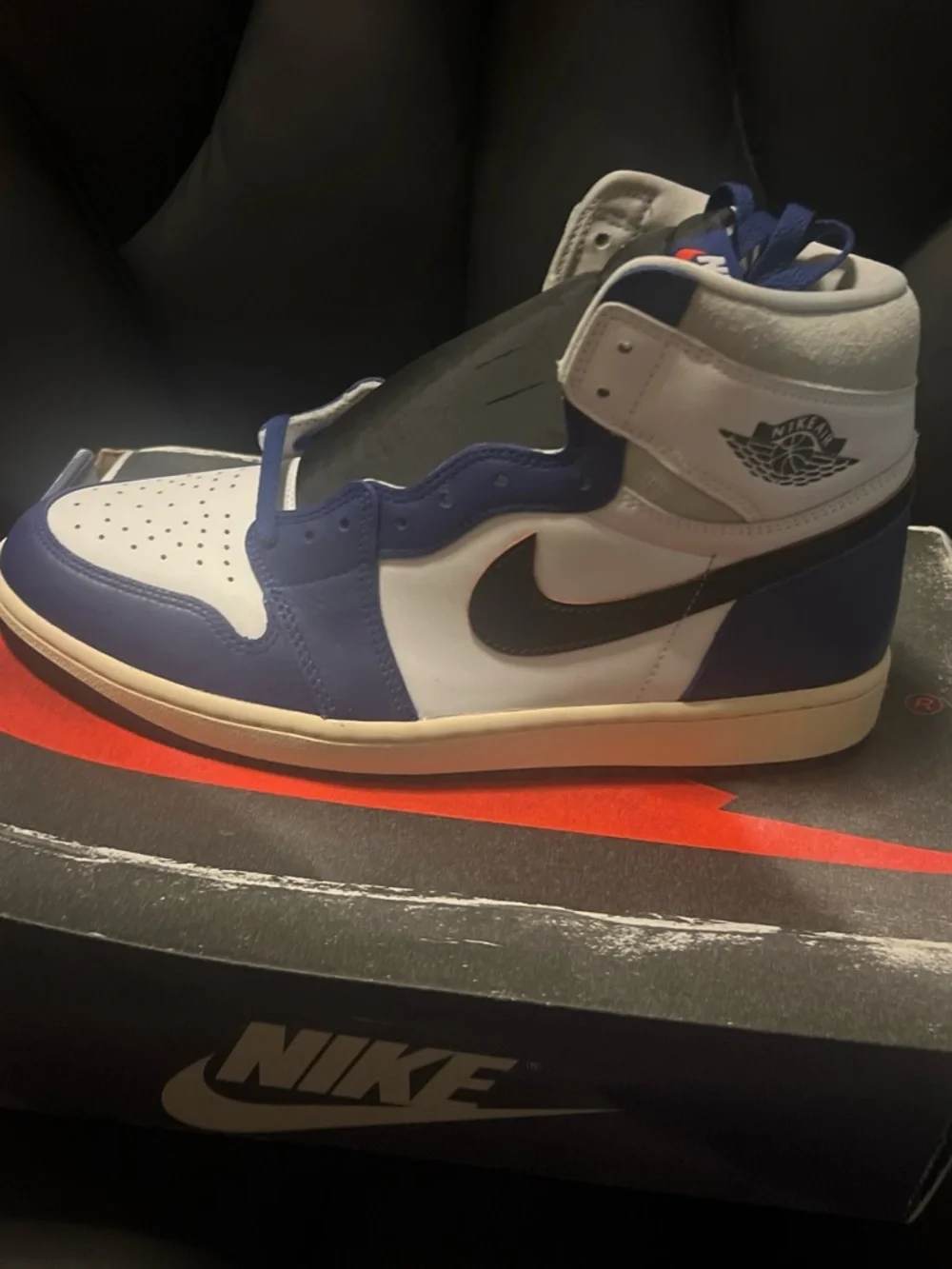 Nike Men’s White and Navy High-Top Sneakers with Black Swoosh